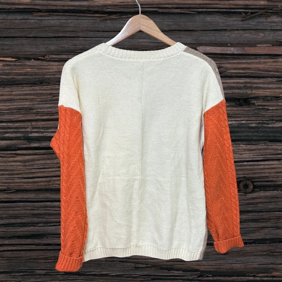 Colorblock Sweater - Cream, Tan, and Orange - Picture 2 of 3